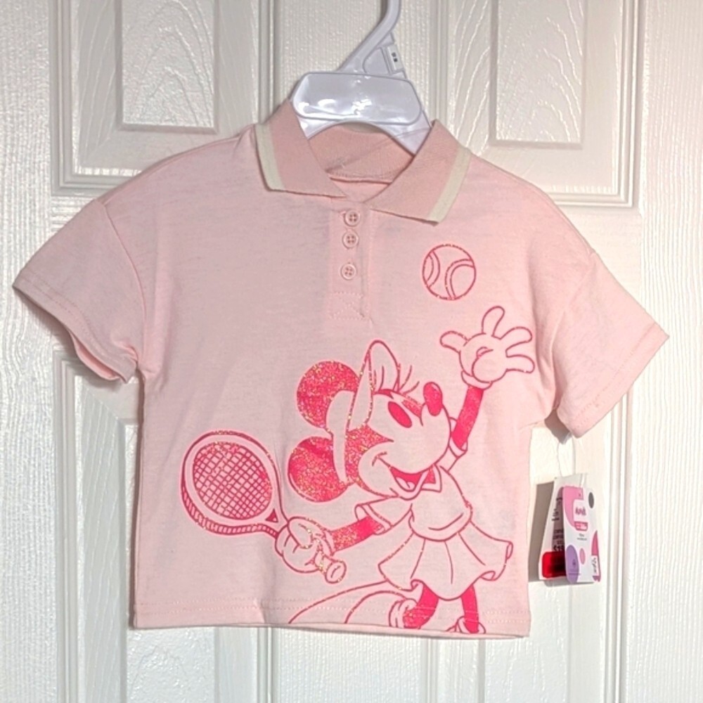 Disney Kids (12 Months) Pink Glitter Minnie Mouse Tennis T-Shirt/Polo Shirt